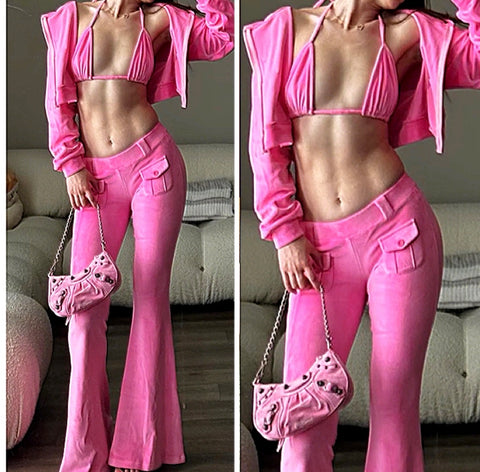 Barbie Pink cropped Velour tracksuit