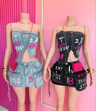 Graffiti Goddess denim skirt set