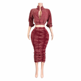 Ruched Jacket Skirt Set