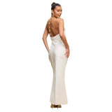 Satin Draped Maxi Beaded Dress