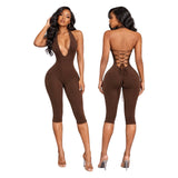 Back Talk Lace Up Capri Jumpsuit
