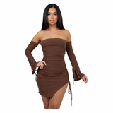 All Eyes On Me Glitter Ruched Mini Dressl