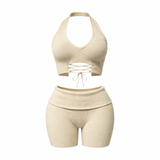 Lace Me Up Ribbed Shorts Set