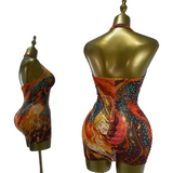 Melted Gold Rhinestone Mini Dress