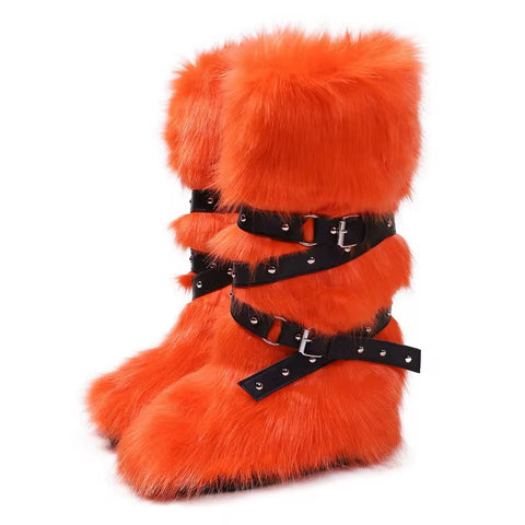 Furry buckle boots