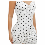 Dot Your Type Ruched Mini Dress