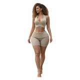 Lace Me Up Ribbed Shorts Set