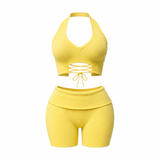 Lace Me Up Ribbed Shorts Set