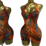 Melted Gold Rhinestone Mini Dress