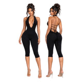 Back Talk Lace Up Capri Jumpsuit