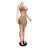 Mineral Wash Fringe Skirt Set