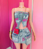 Graffiti Goddess denim skirt set