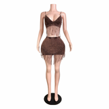 Mineral Wash Fringe Skirt Set