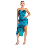 Deep Waters Ruched Midi Dress