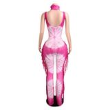 Preety Energy tie dye fringe jumpsuit w/headband