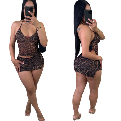 Leopard bow skirt set