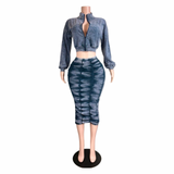 Ruched Jacket Skirt Set