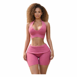 Lace Me Up Ribbed Shorts Set