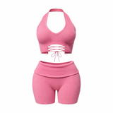 Lace Me Up Ribbed Shorts Set