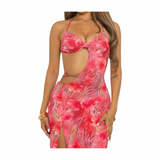 Preety Pink Paradise Beaded Maxi Dress