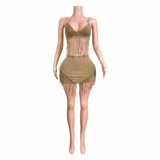Mineral Wash Fringe Skirt Set