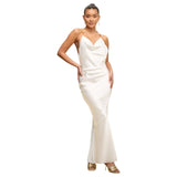 Satin Draped Maxi Beaded Dress