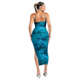Deep Waters Ruched Midi Dress