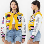 Flower Phwoar cropped varsity jacket