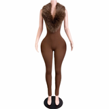 Fur Lace Up Jumpsuit