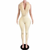 Fur Lace Up Jumpsuit