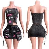 Graffiti Goddess denim skirt set