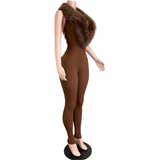 Fur Lace Up Jumpsuit