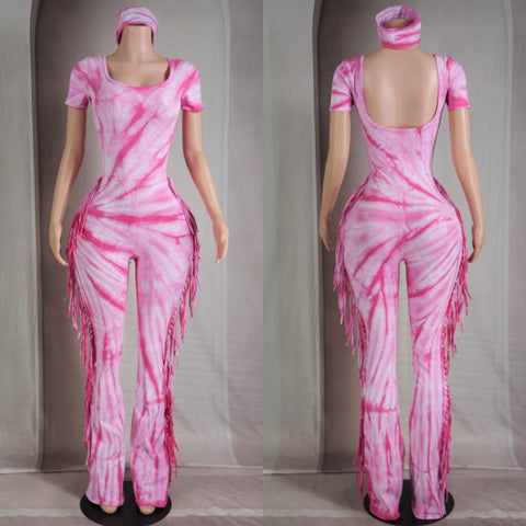 Fringe tie dye jumper w/headband