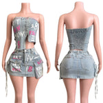 Graffiti Goddess denim skirt set