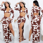 Western cow print skirt set