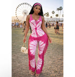 Preety Energy tie dye fringe jumpsuit w/headband