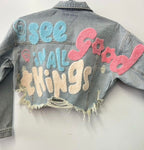 See the good in all things denim crop jacket