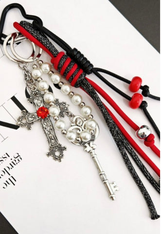Key and cross bag charm keychain