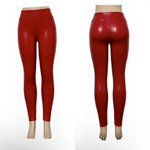 Red PU leggings