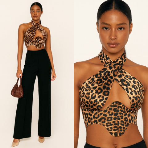 Leopard halter top