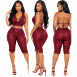 Midnight Sparkle Sequin Capri Set