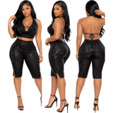 Midnight Sparkle Sequin Capri Set