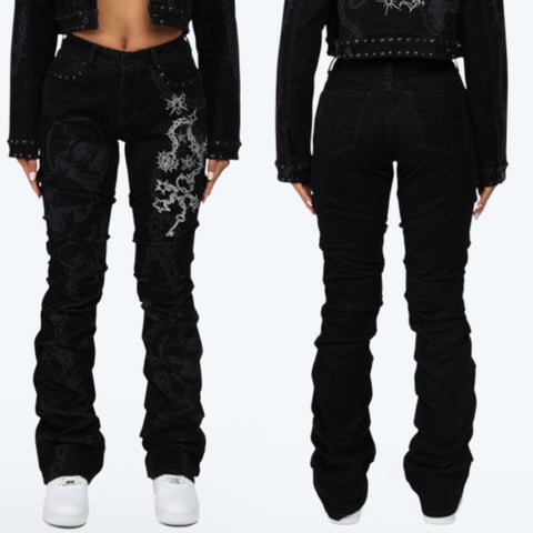Skull stacked jeans