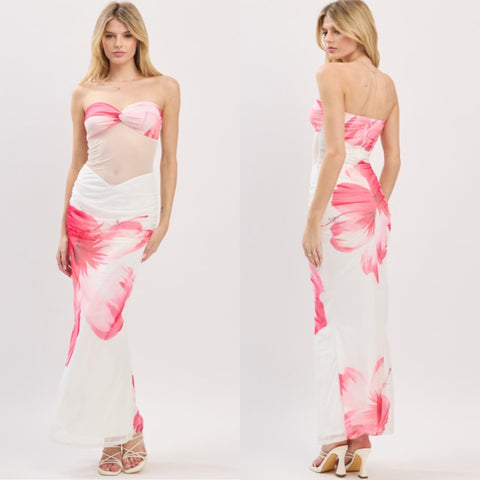Hibiscus mesh maxi dress
