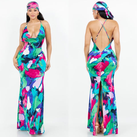 Paint the town maxi dress w/head wrap