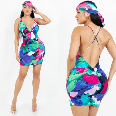 Paint the town dress w/head wrap