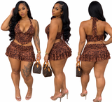 Wild Temptation Leopard Skirt Set
