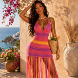 Pink Sunset Skies Fringe Dress