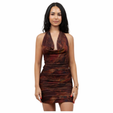 Midnight Mocha Ring-Detail Mini Dress