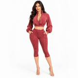 Vintage Rose Sculpted Capri Set